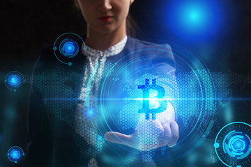 Business, Technology, Internet and network concept. Young businessman working on a virtual screen of the future and sees the inscription: