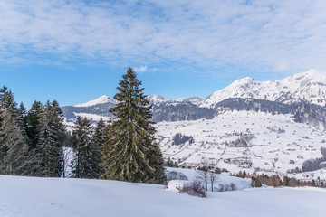 Fototapeta na wymiar Verschneite Winterlandschaft in den Schweizer Alpen