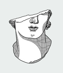 Colossal Head of a Youth sculpture. Vector illustration hand drawn. 