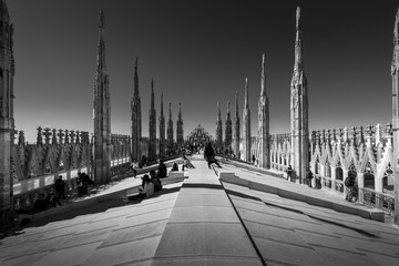 Milan Duomo roof terrace Italy - black and white image