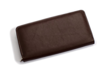 Brown leather wallet on a white background - obrazy, fototapety, plakaty