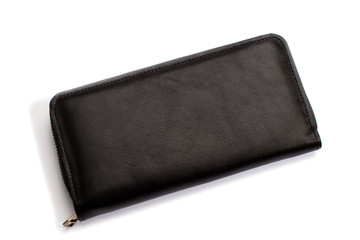 Black leather wallet on a white background