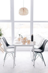 Kitchen interior with panoramic windows