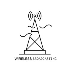Wireless broadcasting icon. Outline thin line flat illustration. Isolated on white background. 
