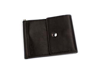Black leather wallet on a white background