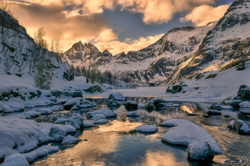 The day ends, Norway, the Lofoten Islands, Scandinavia, the town of A