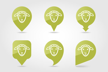 Sheep flat pin map icon. Animal head vector