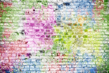 Brick wall painted with bright colors. Creative background wall