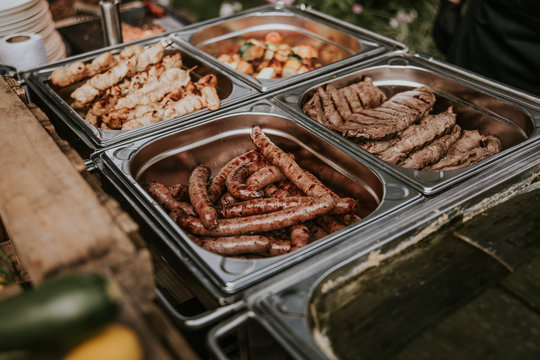 Sausages and meet on buffet