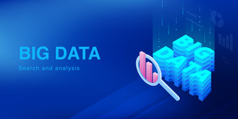 Big data visualization - data analysis and research. The inscription big data in isometric. 3d letters big data.