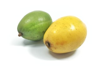Close up kedondong fruit or Spondias dulcis yellow and green fresh white background