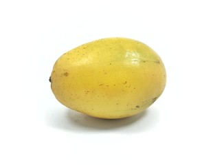 top view kedondong fruit or Spondias dulcis fresh yellow color white background