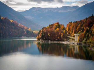 Autumn at Sylvenstein reservoir in Bavaria