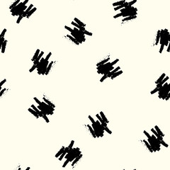 Abstract seamless pattern with black hand drawn brush strokes. Chaotic pattern on white background. Vector texture. Illustration for wrapping paper.