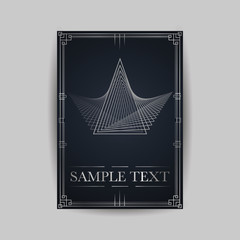 Geometric greeting postcard. Line ornament card vector illustration. Minimalism design for your wishes, text template. Invitation shape with art deco style frame. Luxury collection symbol and objects