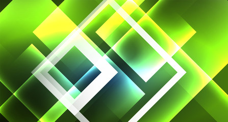 Neon glowing techno square rectangle lines, blue hi-tech futuristic abstract background