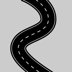 Road shape cartoon style vector illustration. Symbols and objects for design isolated on background. Asphalt road template. Bending high way, highway geometric style