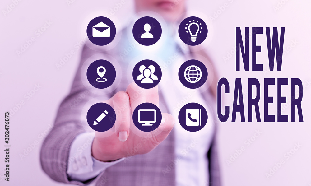 Poster writing note showing new career. business concept for a change to a different type of job from the o