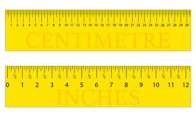 Original Centimetre and Inch, Inches Ruler. Measuring tool, Graduation grid, flat vector illustration. Size indicator units, Measure tape isolated on background.