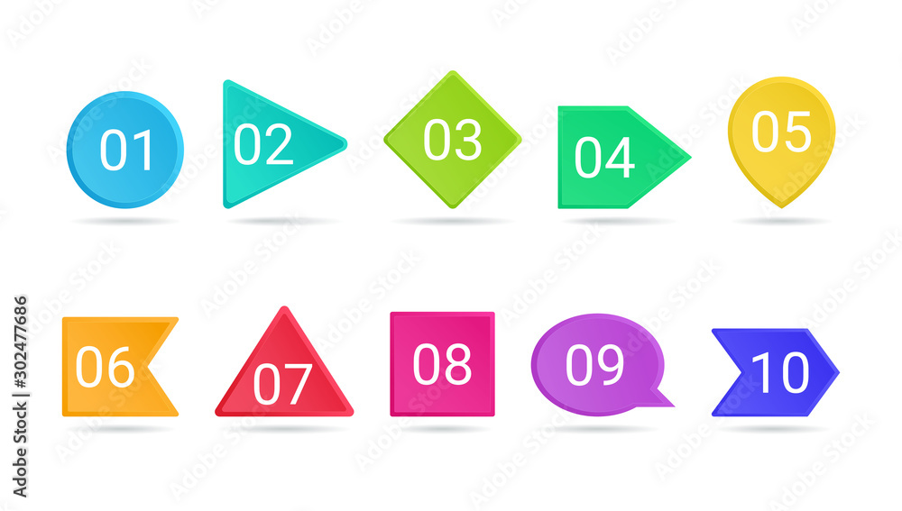 Poster 3d bullet point vector illustration set - isolated bright colorful pointers with numbers from 1 to 1