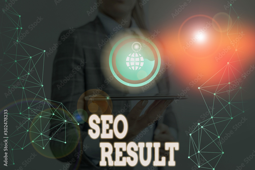 Poster writing note showing seo result. business concept for the list created by search engines in response