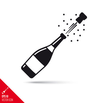 Champagne bottle popping open vector glyph icon. Success concept.