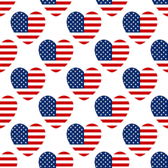 USA flag heart shape seamless pattern vector