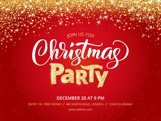 Christmas party poster template. Sparkling glitter holiday background
