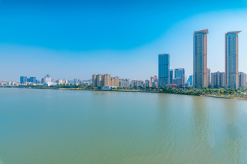 Naklejka premium Cityscape around BaishiBridge, Xiangzhou District, Zhuhai, Guangdong Province, China