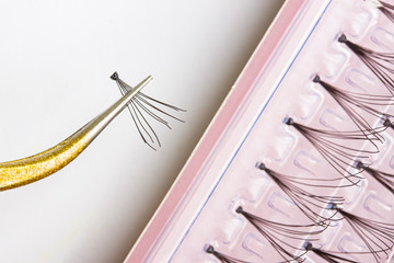False eylashes extension tufts with tweezers