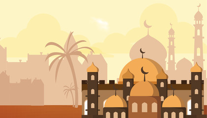 Flat vector web banners on the theme of Mosque in Medina. Flat Vector Illustration. Flat Design Background. Web vector illustration.