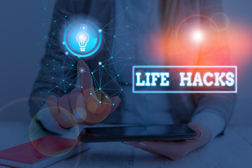Word writing text Life Hacks. Business photo showcasing Strategy technique to analysisage daily activities more efficiently