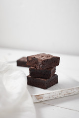 A piece of homemade chocolate brownies, sweet and dessert..