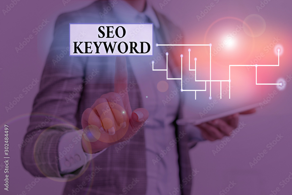 Poster text sign showing seo keyword. business photo showcasing phrases in your web content that help showi