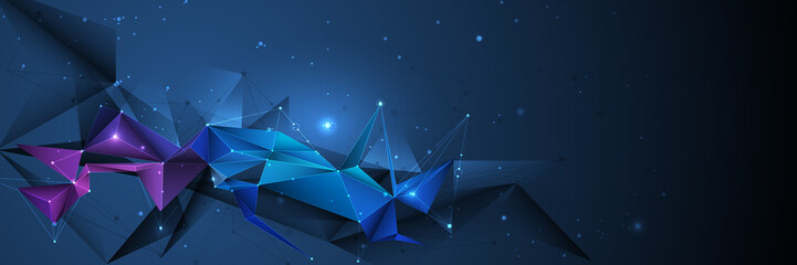 Vector 3D Illustration Geometric, Polygon, Line,Triangle pattern shape with molecule structure. Polygonal with blue colour background. Abstract science, futuristic, network connection concept