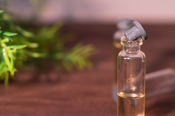 Bottle of natural ecological essential oil. Alternative Herbal Medicine Concept.