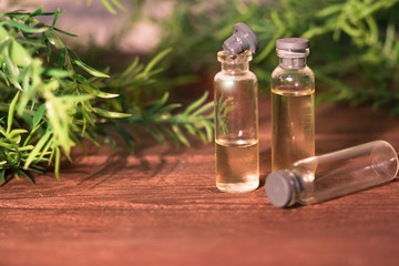 Bottle of natural ecological essential oil. Alternative Herbal Medicine Concept.