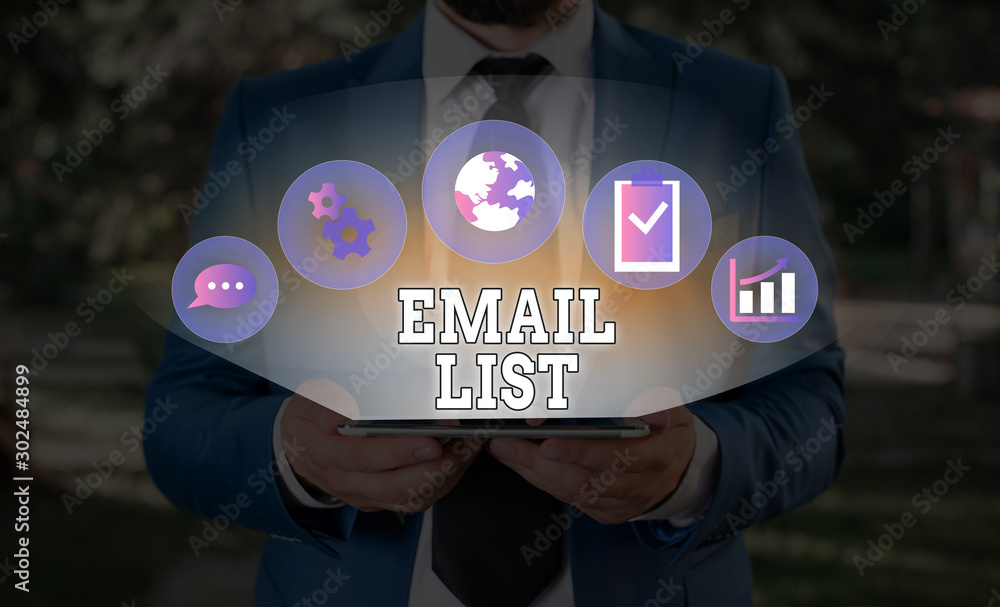 Poster word writing text email list. business photo showcasing widespread distribution of information to an