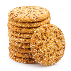 Delicious oatmeal cookies, isolated on white background