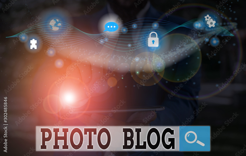 Poster handwriting text writing photo blog. conceptual photo form of photo sharing and publishing in the fo