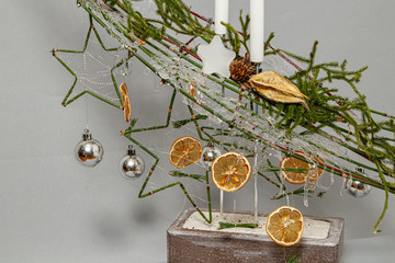 Christmas composition of flowers and Christmas decorations
