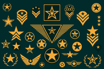 Set of Army Star. Military Rank Insignia. Military Symbol