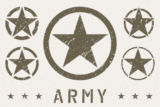 Set of Army Star Grunge Effect. Military Insignia Symbol