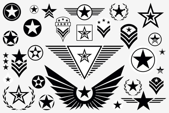 Set of Army Star. Military Rank Insignia. Military Symbol