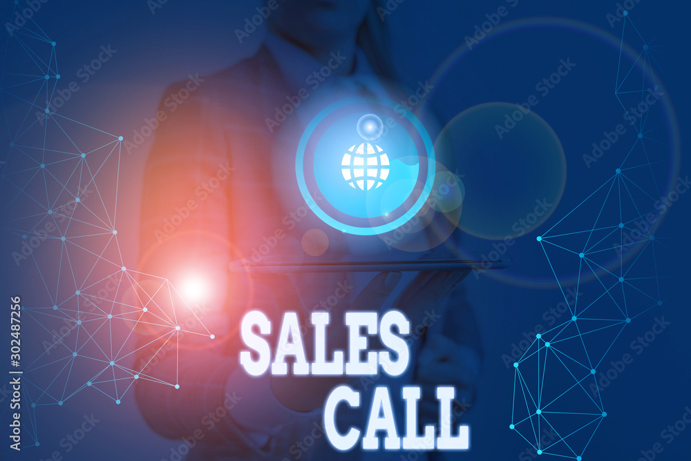 Poster writing note showing sales call. business concept for a phone call made by a sales representative of