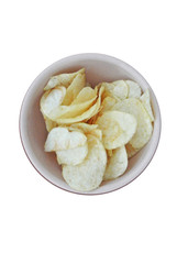 bowl of potato chips on white