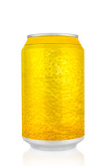 Aluminium can with citrus texture close up isolated on white background