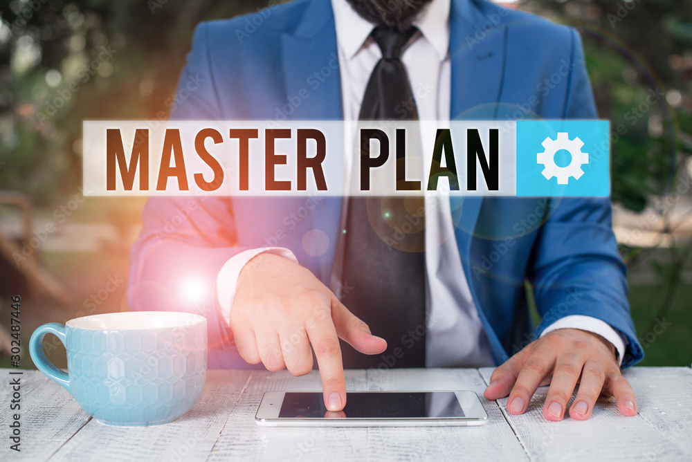 Poster word writing text master plan. business photo showcasing dynamic longterm planning document comprehe