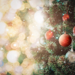 Merry Christmas and Happy New Year Background with decoration light and bokeh.
