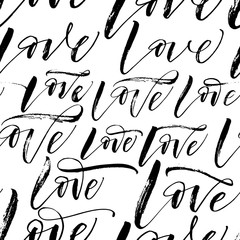 Seamless pattern with phrases love. The texture for printing on fabric or paper and background in web design.